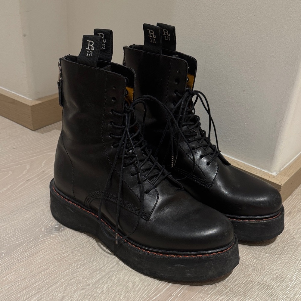 R13 Black single stack leather boots - Picture 2 of 9